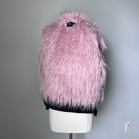 Shaci Fur Jacket Black Jean Jacket Pink Faux Fur - Picture 9 of 16